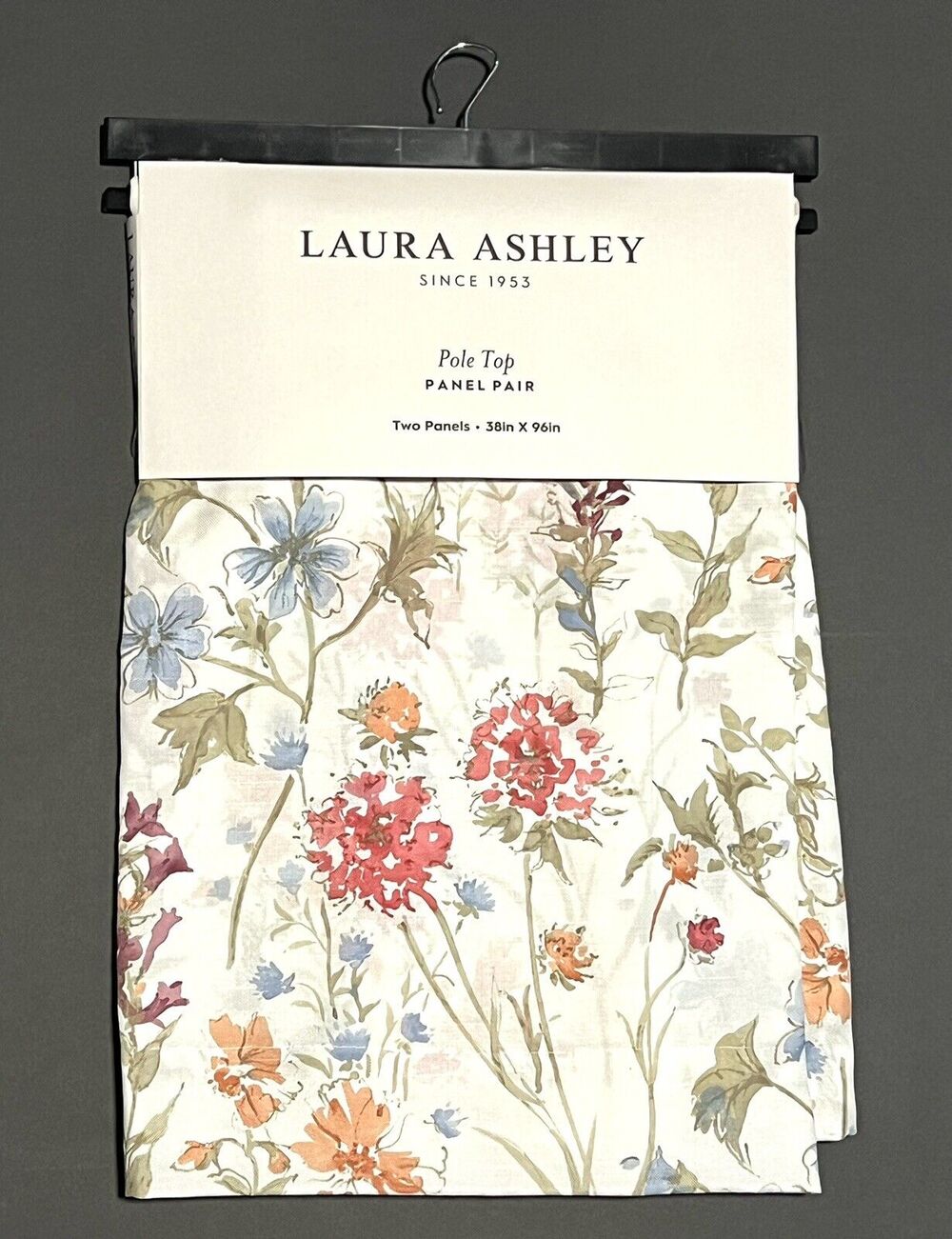LAURA ASHLEY Wild Meadow Floral Window Curtains 2 Panels 38x96” Orange Blue Pink